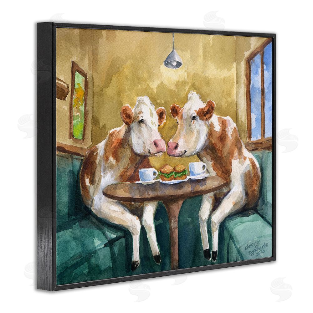 George Dyachenko Two Cows Cafe Brunch Black Framed Giclee Wall Art Print