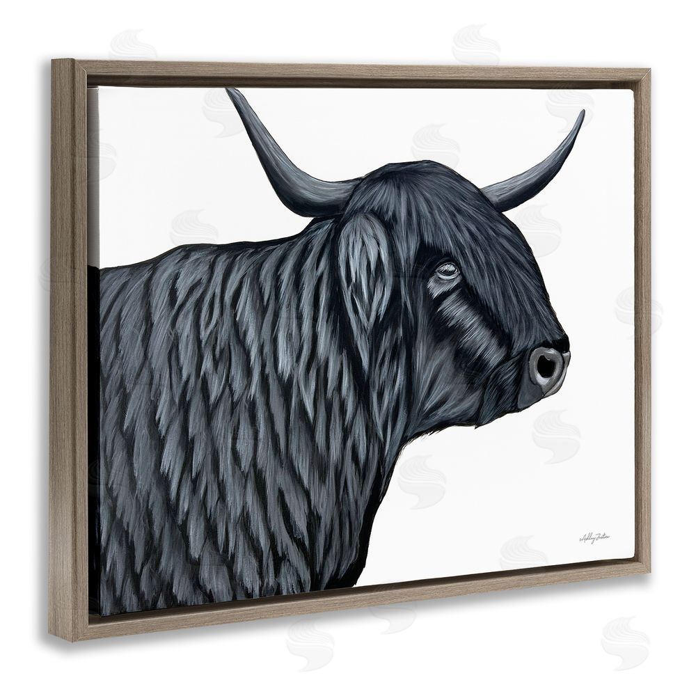 Ashley Justice Filmore Black Bull Portrait Brown Floating Frame Canvas Wall Art Print