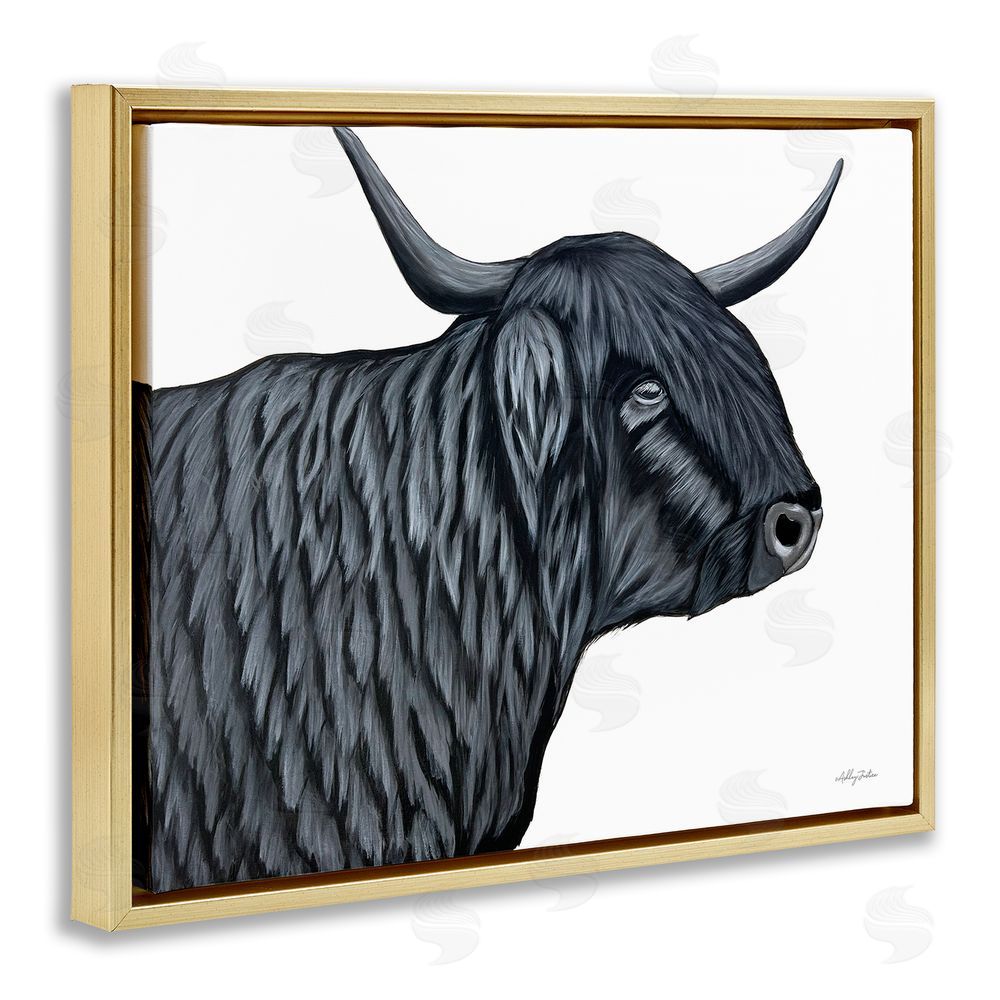 Ashley Justice Filmore Black Bull Portrait Gold Floating Frame Canvas Wall Art Print