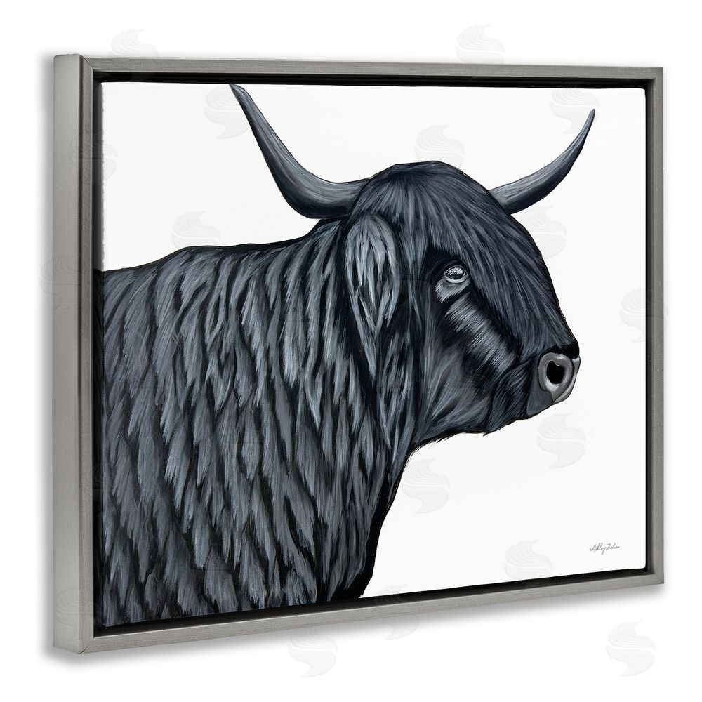 Ashley Justice Filmore Black Bull Portrait Gray Floating Frame Canvas Wall Art Print