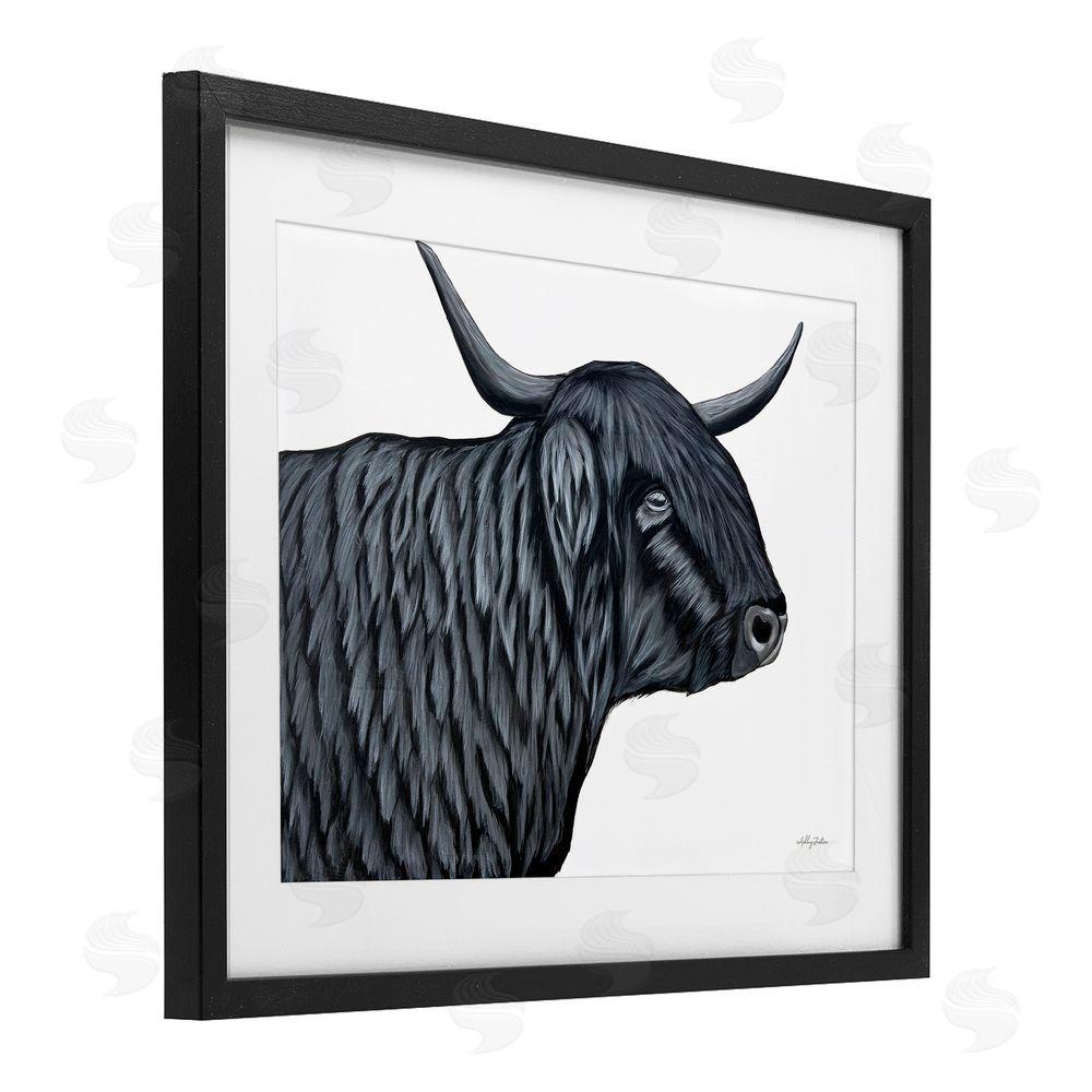 Ashley Justice Filmore Black Bull Portrait Black Framed Print Under Glass with White Mat Wall Art