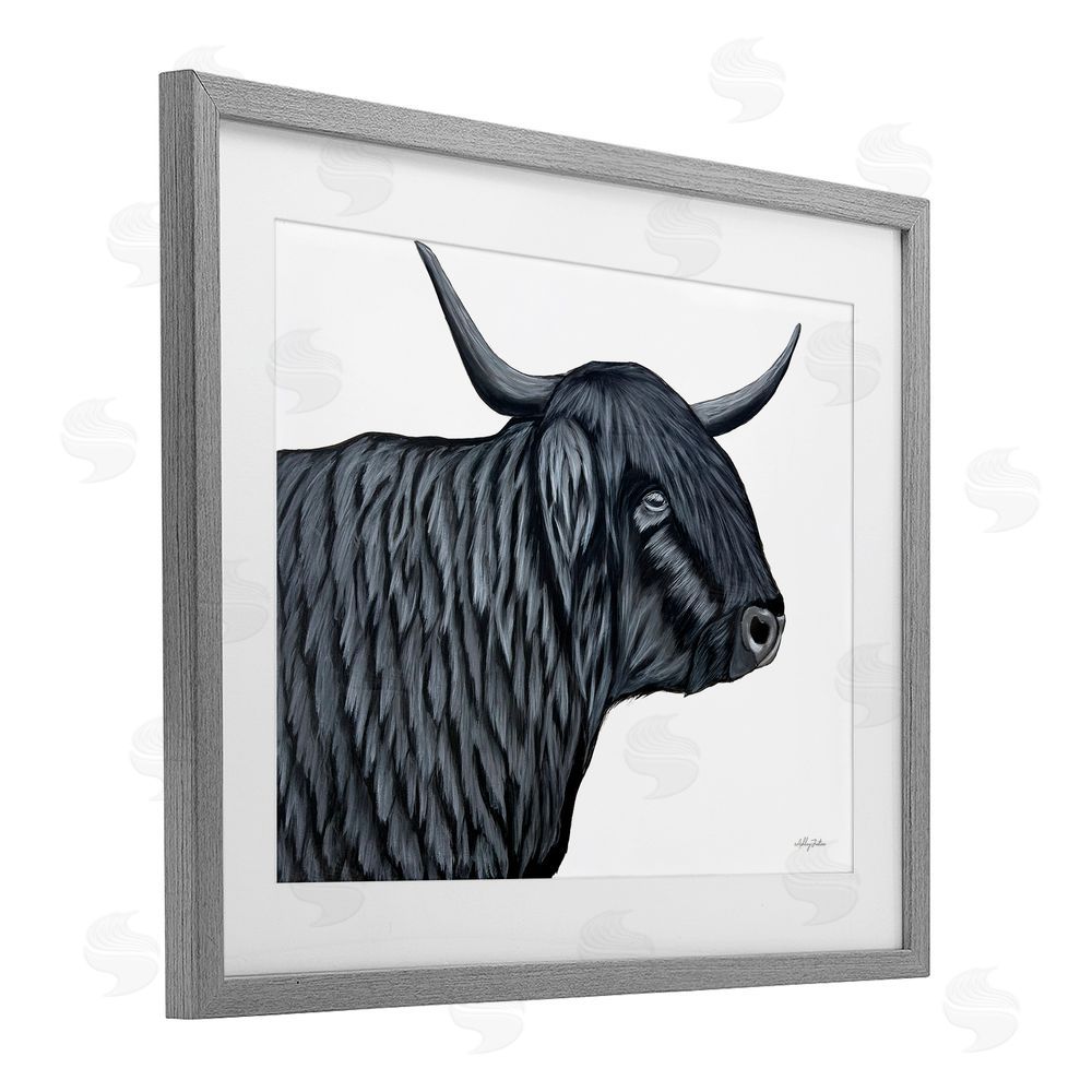 Ashley Justice Filmore Black Bull Portrait Gray Framed Print Under Glass with White Mat Wall Art