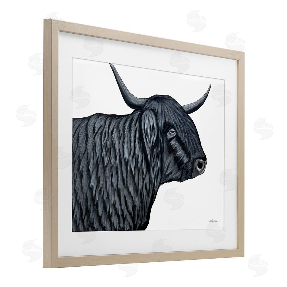 Ashley Justice Filmore Black Bull Portrait Birch Framed Print Under Glass with White Mat Wall Art
