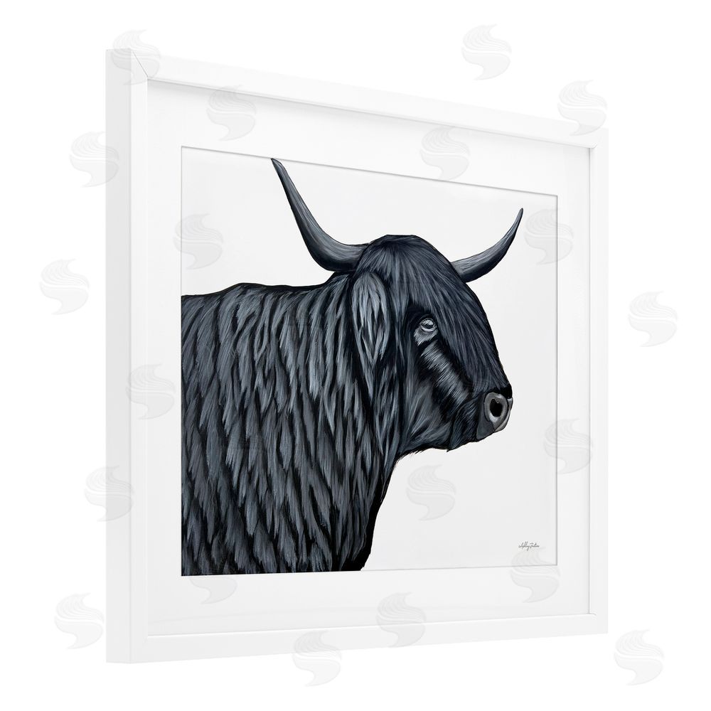 Ashley Justice Filmore Black Bull Portrait White Framed Print Under Glass with Mat Wall Art