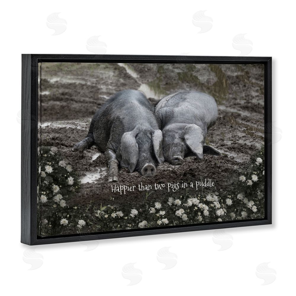 Robin-Lee Viera Happier Than Two Pigs In Puddle Black Floating Frame Canvas Wall Art Print