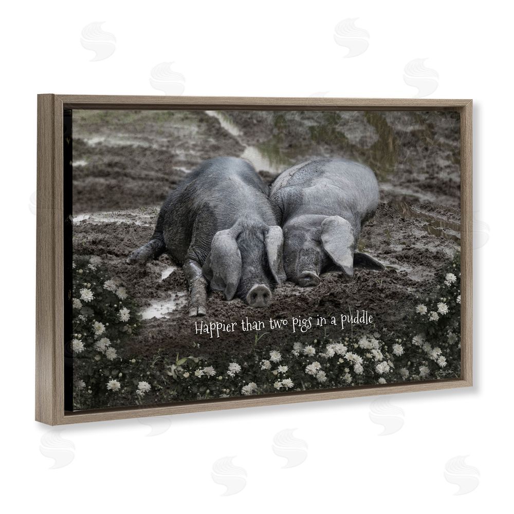 Robin-Lee Viera Happier Than Two Pigs In Puddle Brown Floating Frame Canvas Wall Art Print