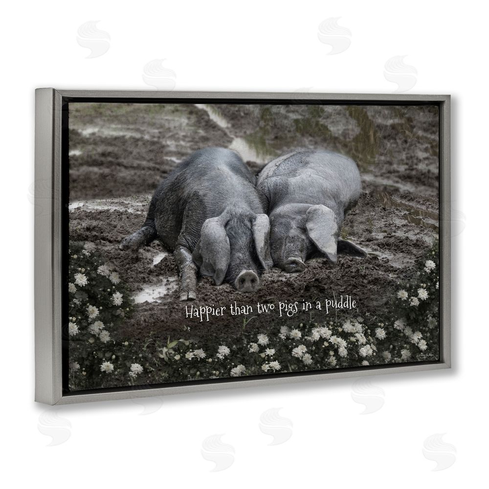 Robin-Lee Viera Happier Than Two Pigs In Puddle Gray Floating Frame Canvas Wall Art Print