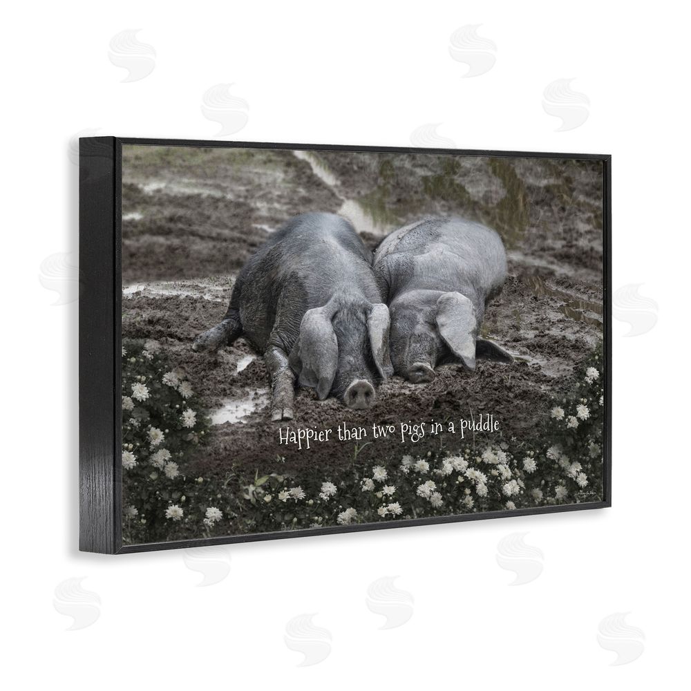 Robin-Lee Viera Happier Than Two Pigs In Puddle Black Framed Giclee Wall Art Print