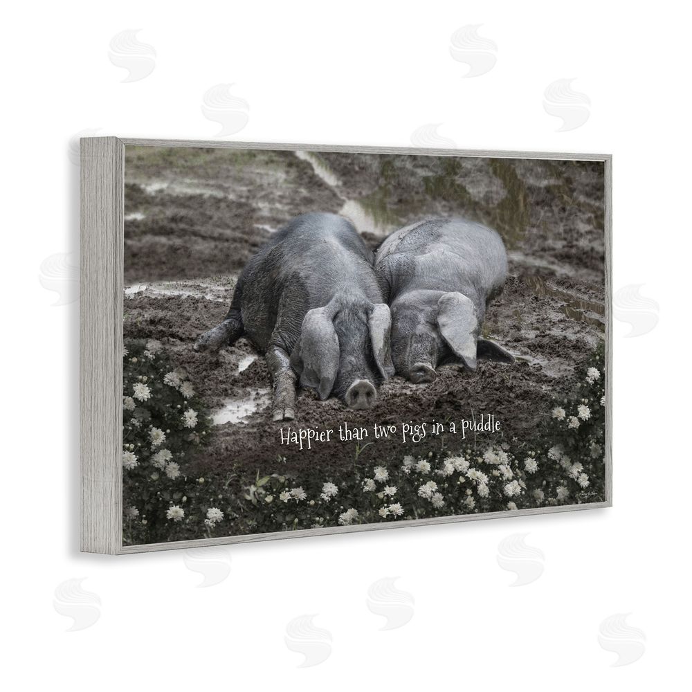 Robin-Lee Viera Happier Than Two Pigs In Puddle Gray Framed Giclee Wall Art Print