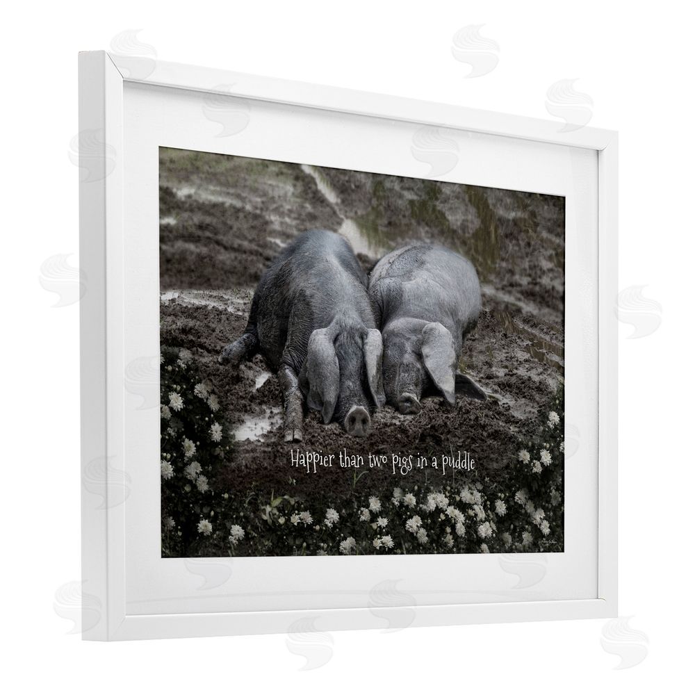 Robin-Lee Viera Happier Than Two Pigs In Puddle White Framed Print Under Glass with Mat Wall Art