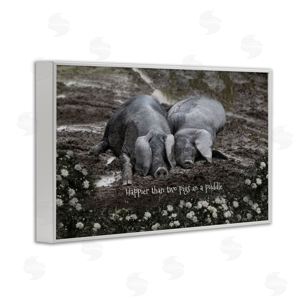 Robin-Lee Viera Happier Than Two Pigs In Puddle White Framed Giclee Wall Art Print