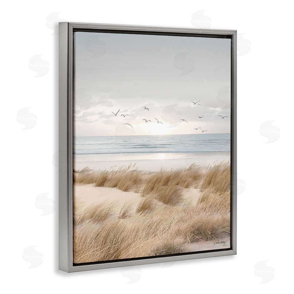 Amber Sterling Coastal Dreams Seagulls Gray Floating Frame Canvas Wall Art Print