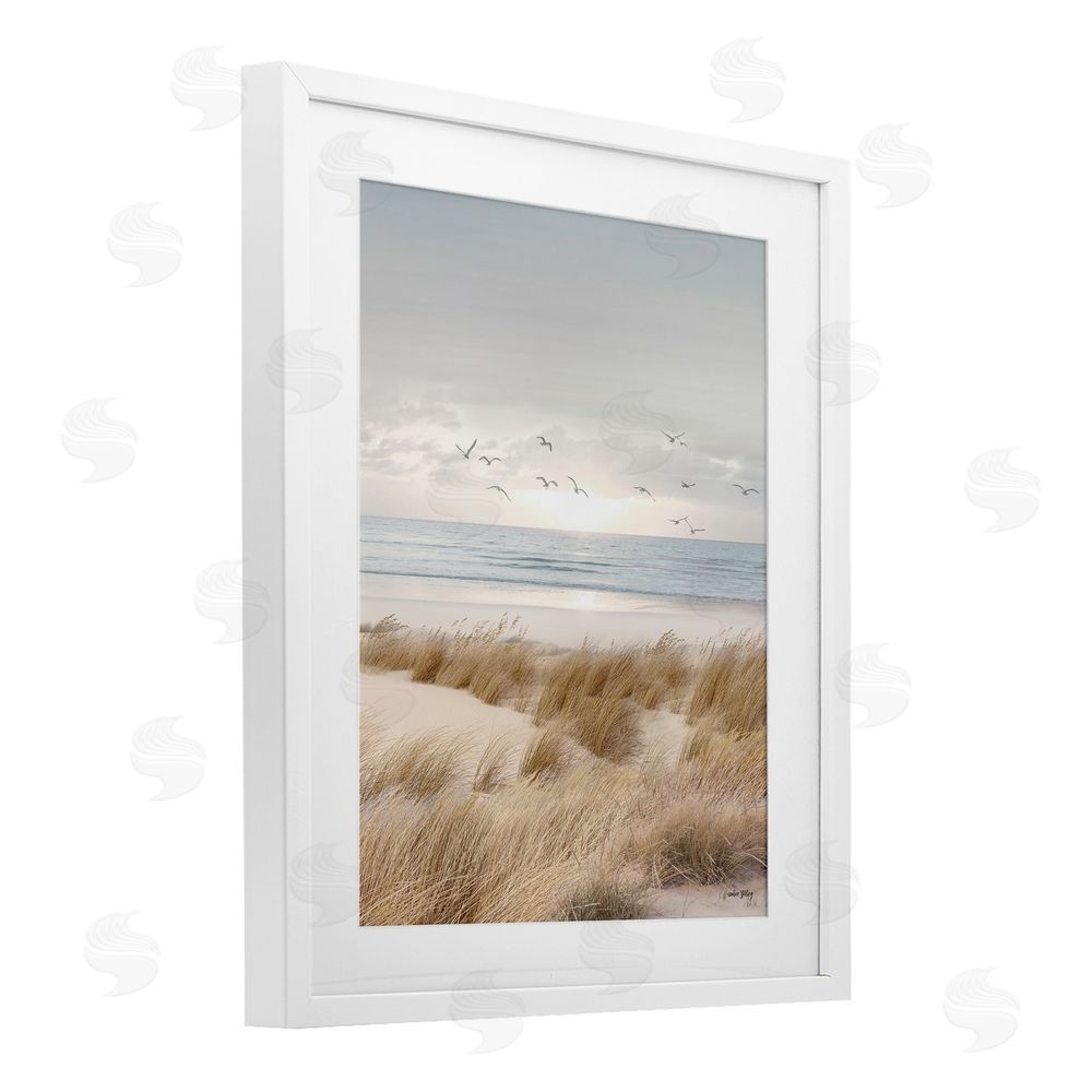 Amber Sterling Coastal Dreams Seagulls White Framed Print Under Glass with Mat Wall Art