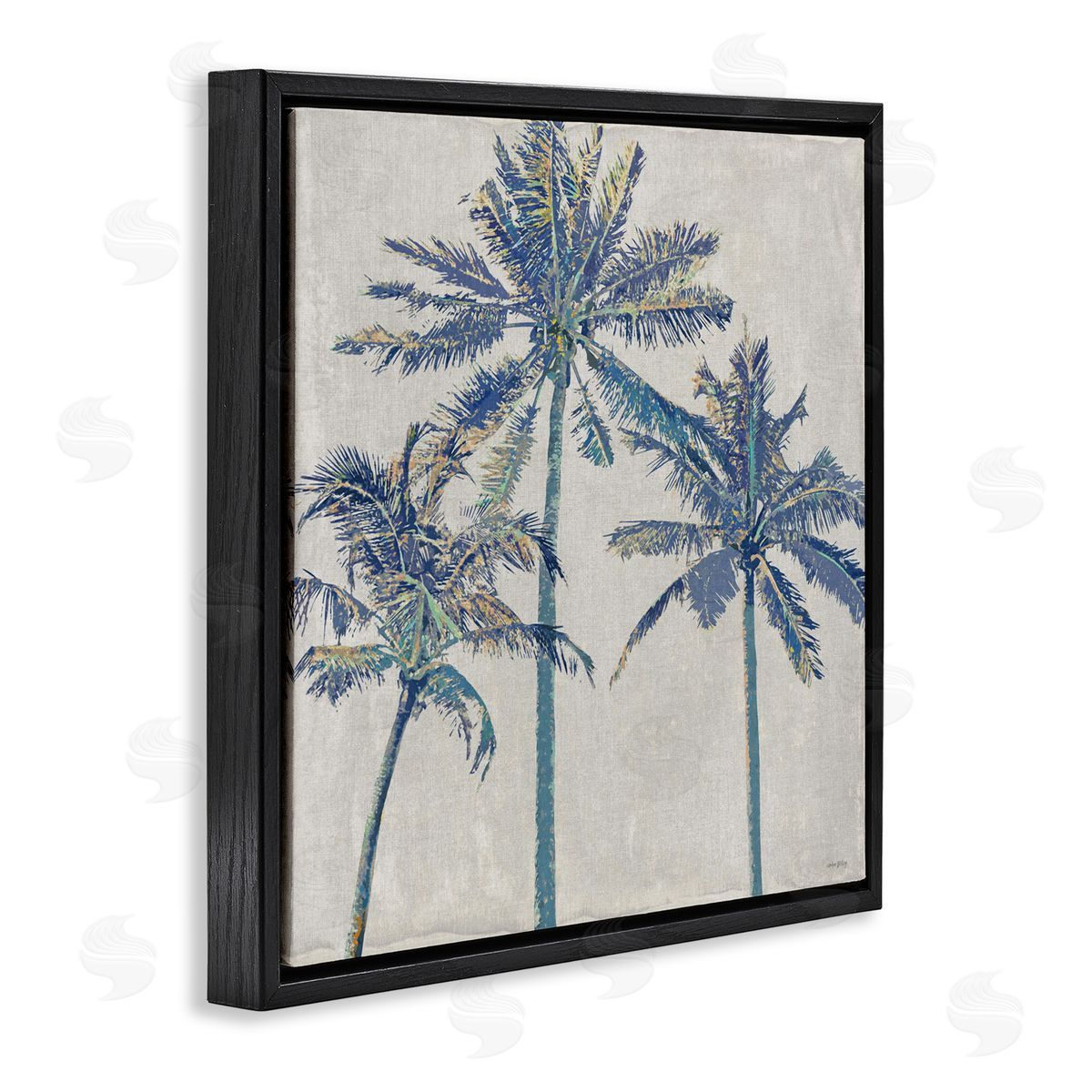 Amber Sterling Exotic Pop Blue Palms Black Floating Frame Canvas Wall Art Print
