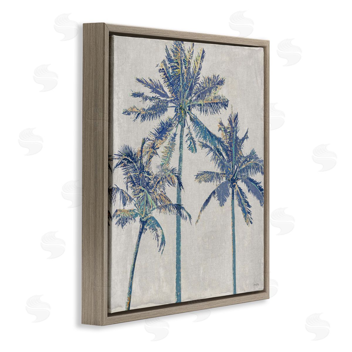 Amber Sterling Exotic Pop Blue Palms Brown Floating Frame Canvas Wall Art Print