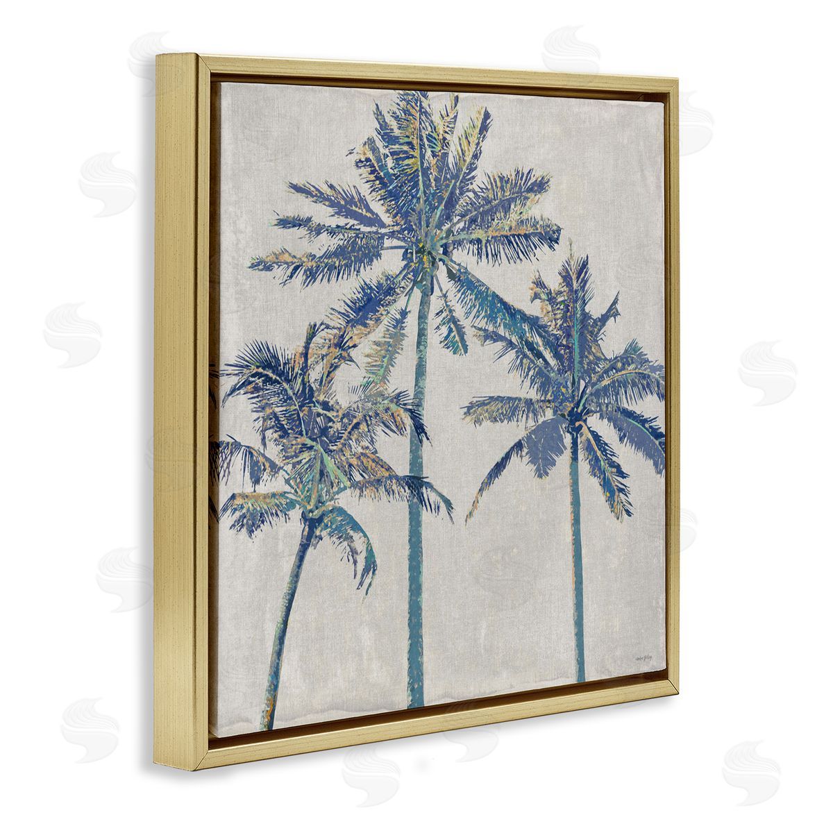 Amber Sterling Exotic Pop Blue Palms Gold Floating Frame Canvas Wall Art Print