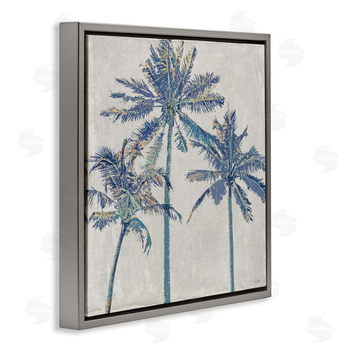 Amber Sterling Exotic Pop Blue Palms Gray Floating Frame Canvas Wall Art Print