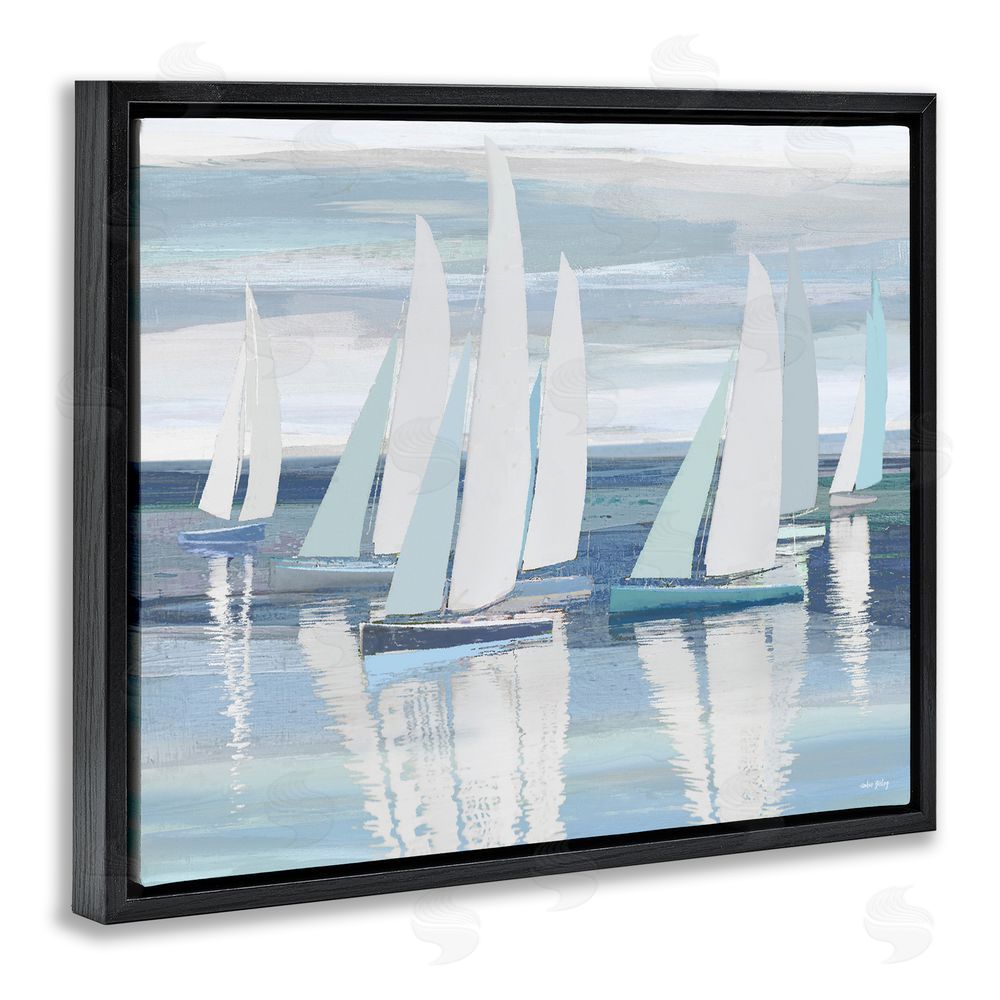 Amber Sterling Serenity At Sea Boats Black Floating Frame Canvas Wall Art Print