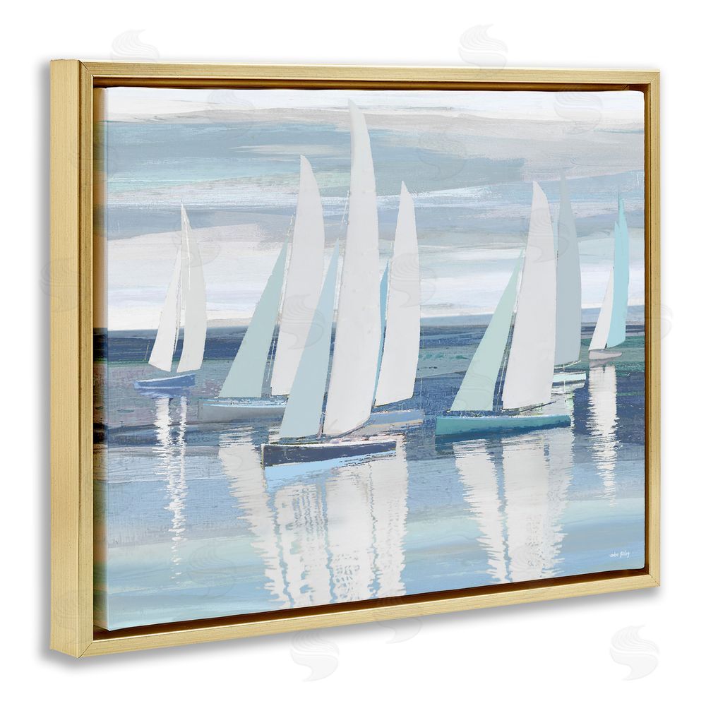 Amber Sterling Serenity At Sea Boats Gold Floating Frame Canvas Wall Art Print