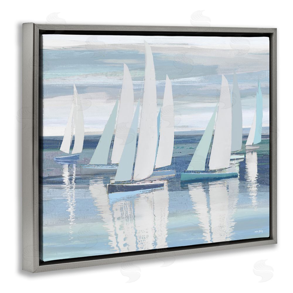 Amber Sterling Serenity At Sea Boats Gray Floating Frame Canvas Wall Art Print