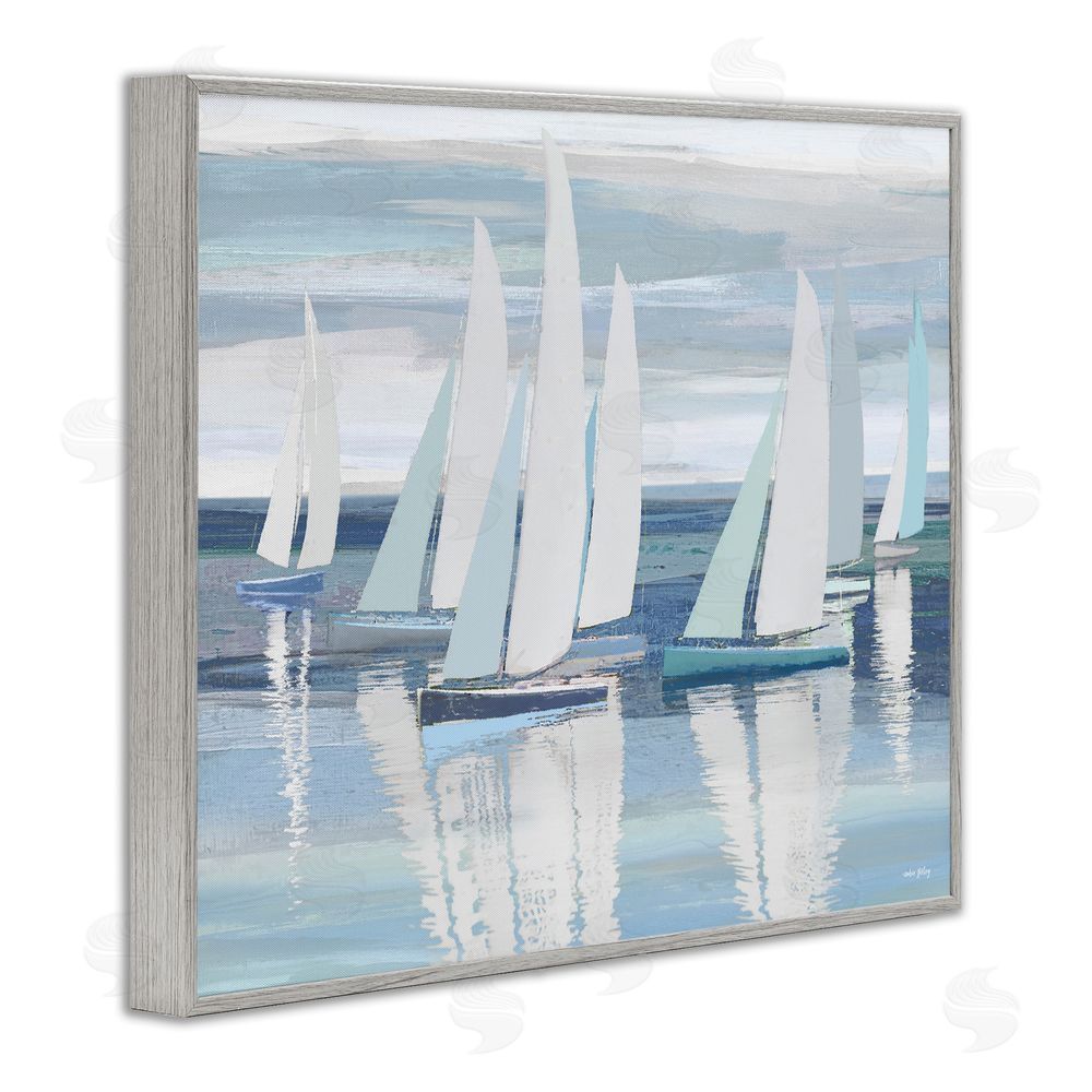 Amber Sterling Serenity At Sea Boats Gray Framed Giclee Wall Art Print