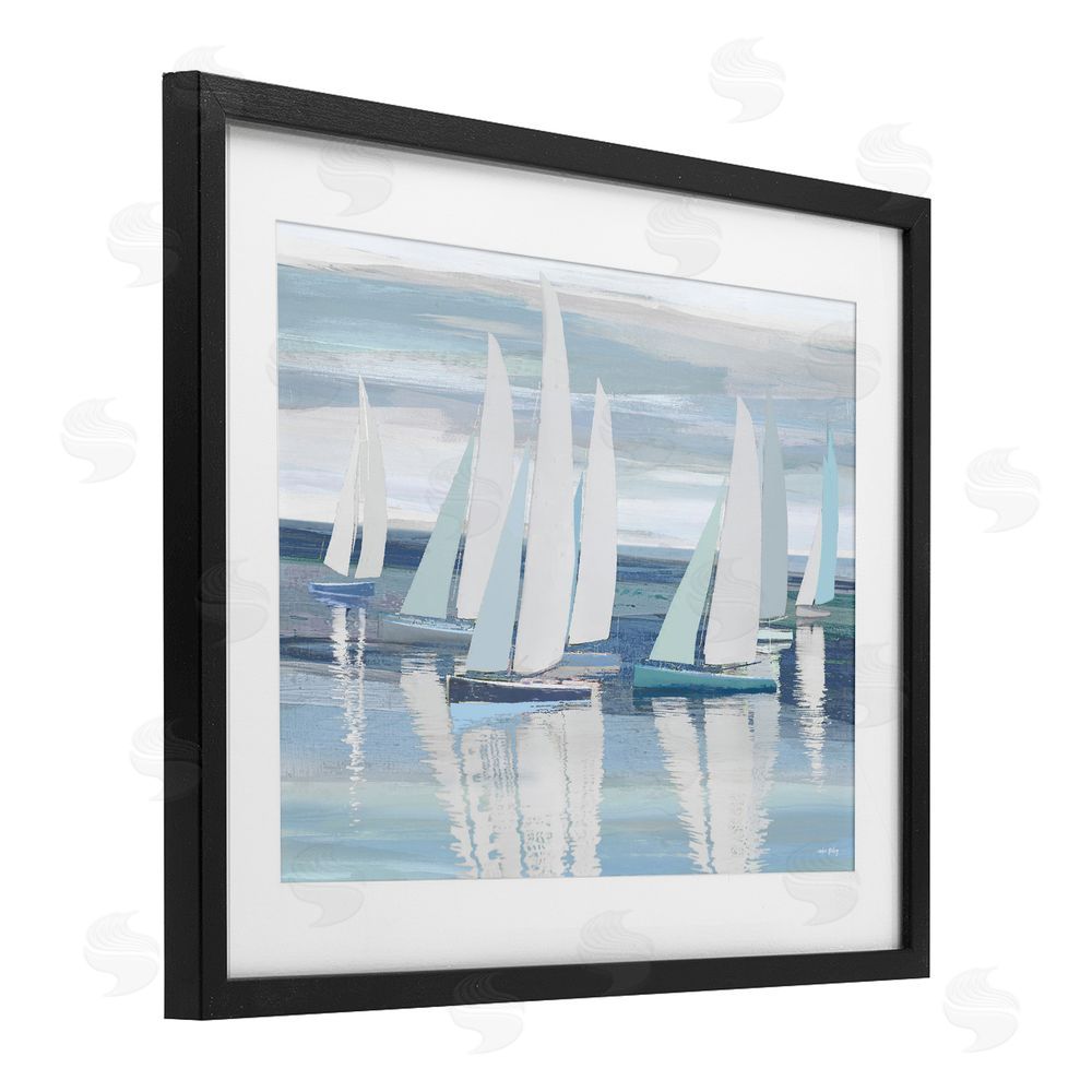 Amber Sterling Serenity At Sea Boats Black Framed Print Under Glass with White Mat Wall Art
