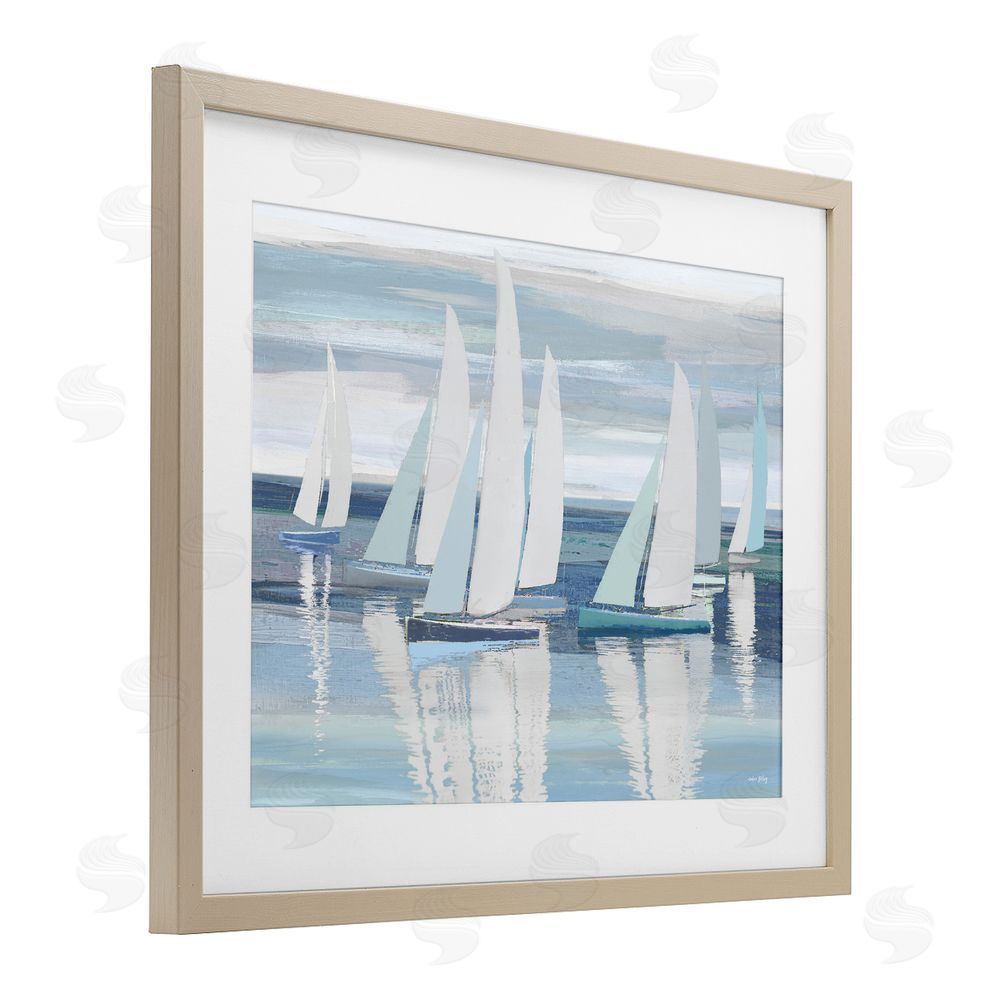 Amber Sterling Serenity At Sea Boats Birch Framed Print Under Glass with White Mat Wall Art