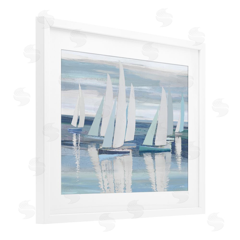 Amber Sterling Serenity At Sea Boats White Framed Print Under Glass with Mat Wall Art
