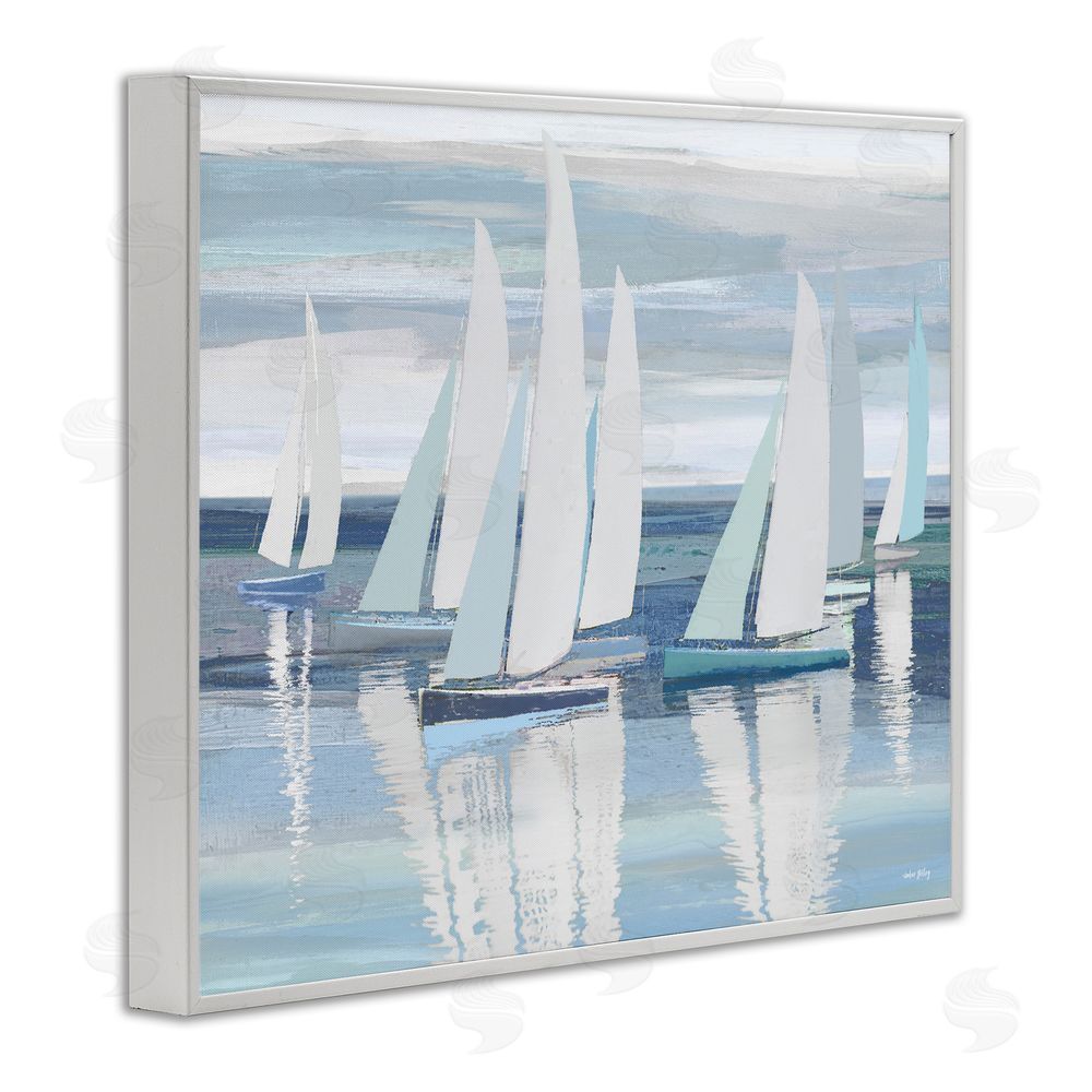 Amber Sterling Serenity At Sea Boats White Framed Giclee Wall Art Print