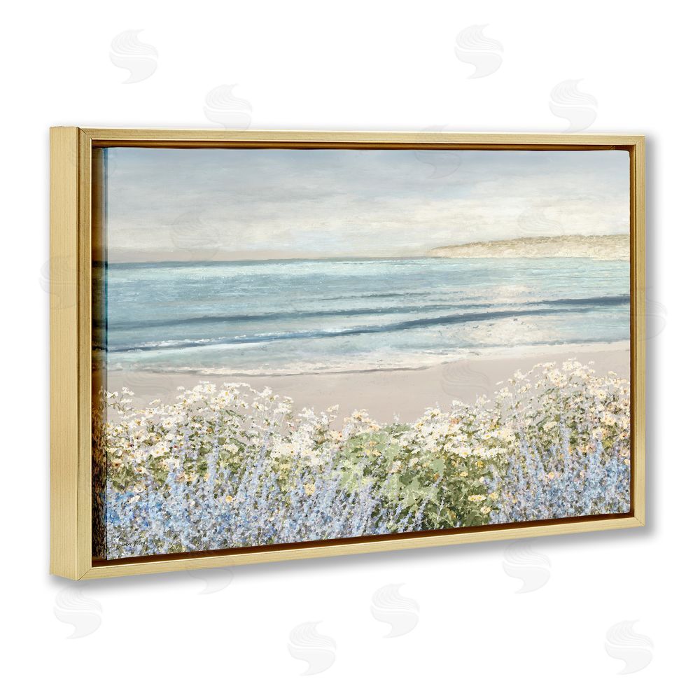 Amber Sterling Sand And Blooms Beach Gold Floating Frame Canvas Wall Art Print