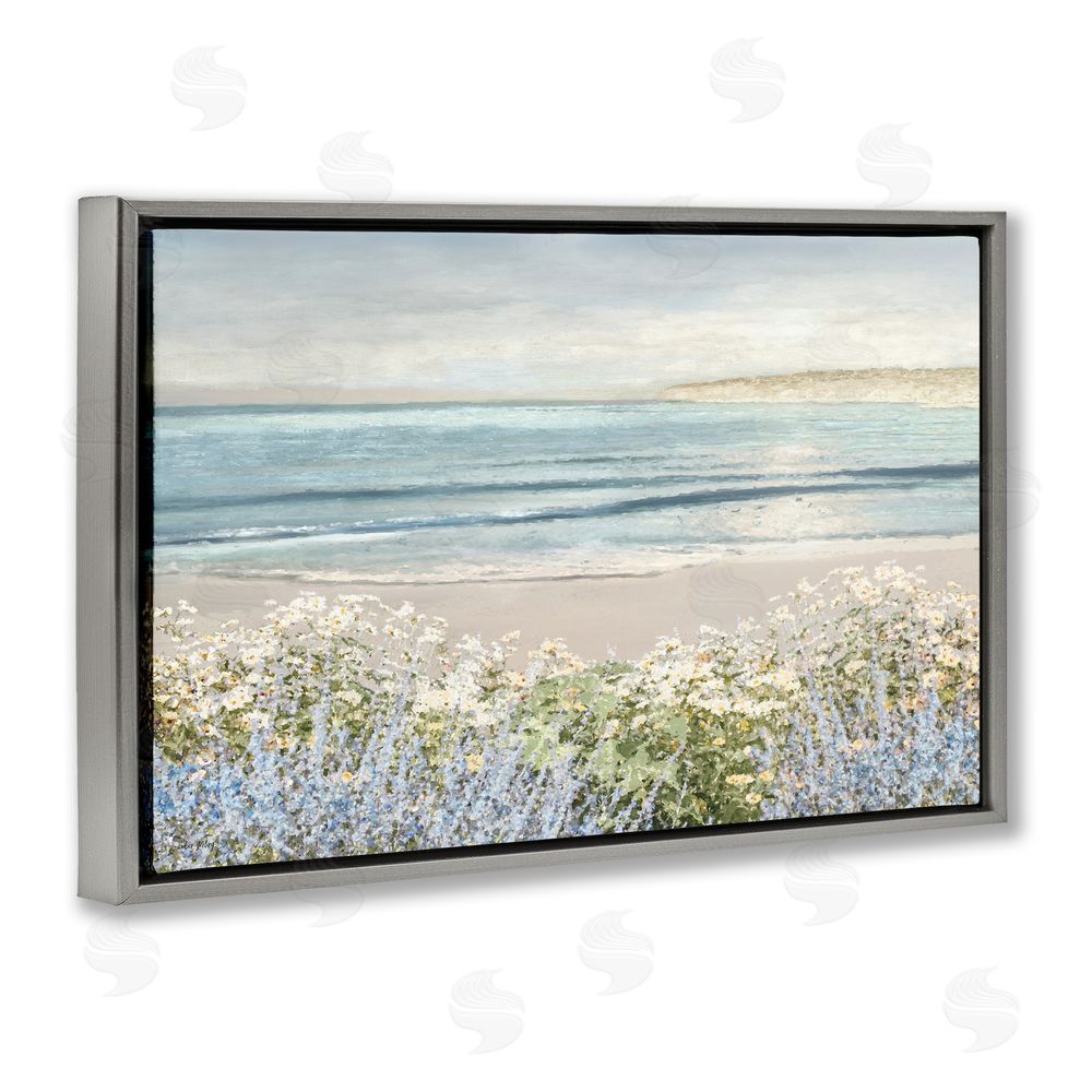Amber Sterling Sand And Blooms Beach Gray Floating Frame Canvas Wall Art Print