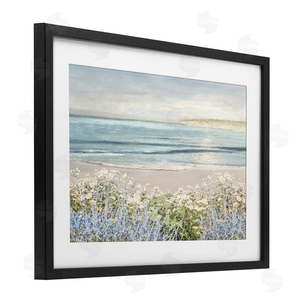 Amber Sterling Sand And Blooms Beach Black Framed Print Under Glass with White Mat Wall Art