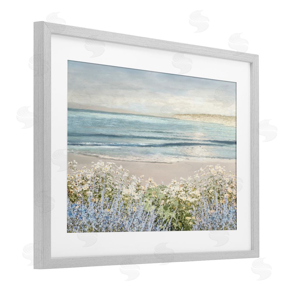 Amber Sterling Sand And Blooms Beach Gray Framed Print Under Glass with White Mat Wall Art