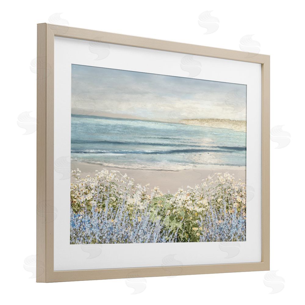 Amber Sterling Sand And Blooms Beach Birch Framed Print Under Glass with White Mat Wall Art