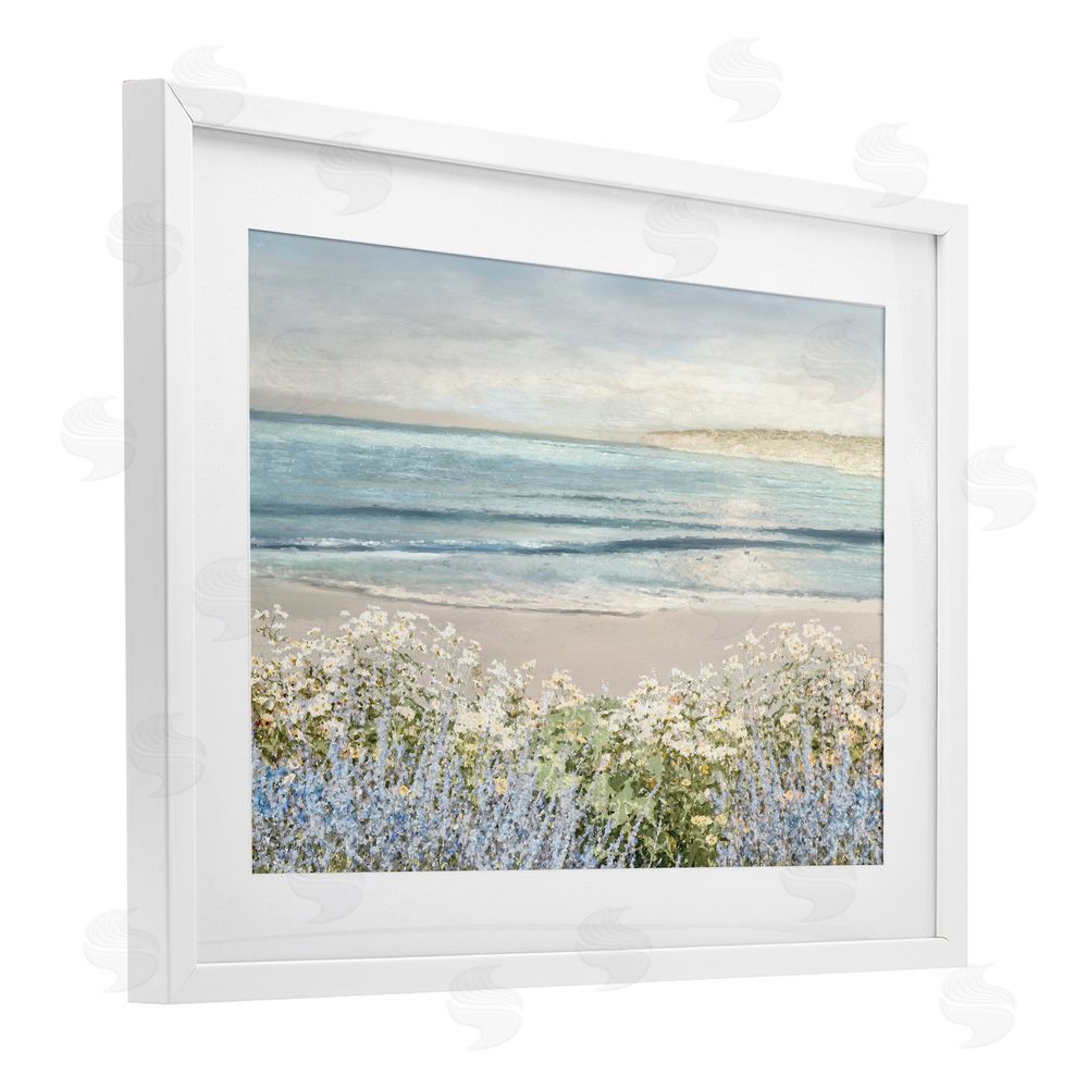 Amber Sterling Sand And Blooms Beach White Framed Print Under Glass with Mat Wall Art