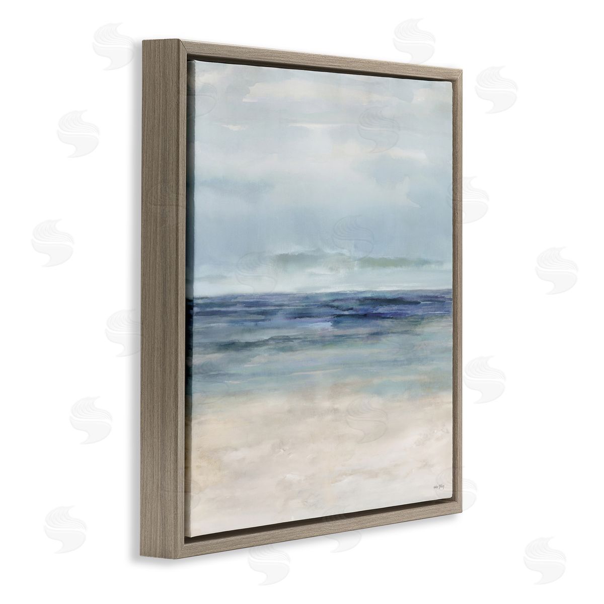 Amber Sterling Soft Aqua Coastline Brown Floating Frame Canvas Wall Art Print