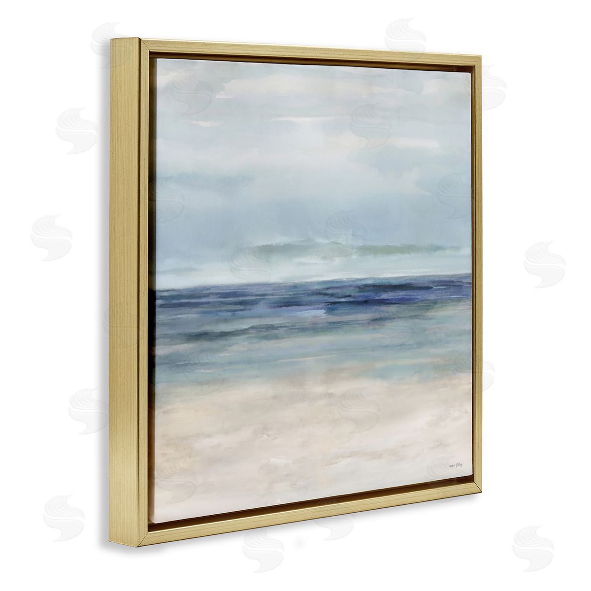 Amber Sterling Soft Aqua Coastline Gold Floating Frame Canvas Wall Art Print