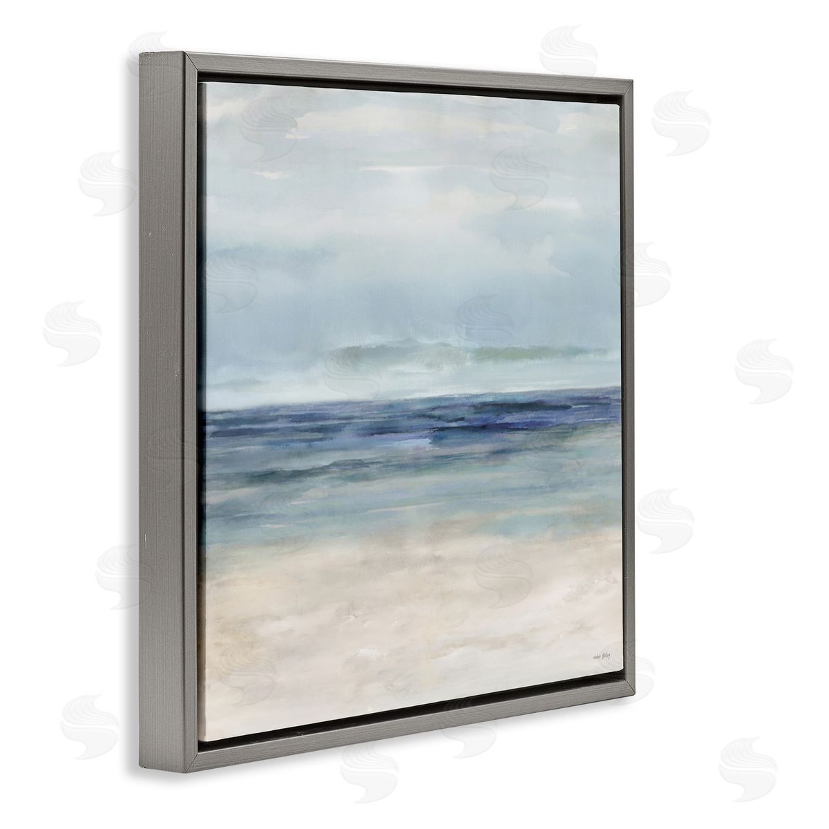 Amber Sterling Soft Aqua Coastline Gray Floating Frame Canvas Wall Art Print