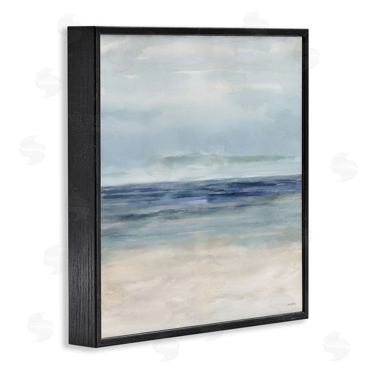 Amber Sterling Soft Aqua Coastline Black Framed Giclee Wall Art Print