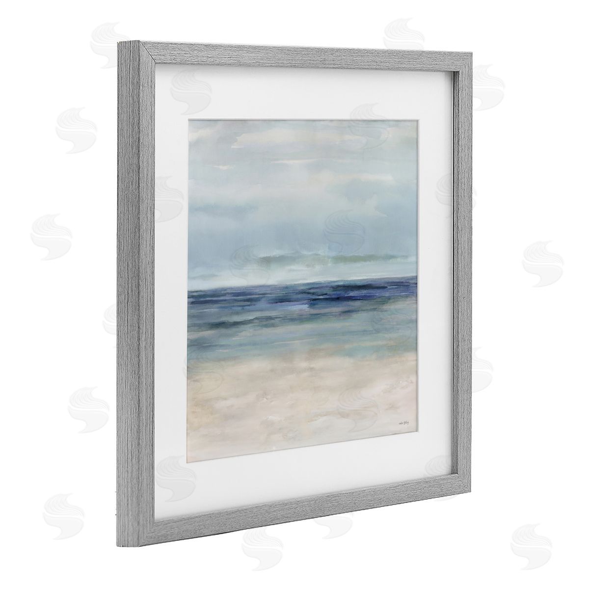 Amber Sterling Soft Aqua Coastline Gray Framed Print Under Glass with White Mat Wall Art