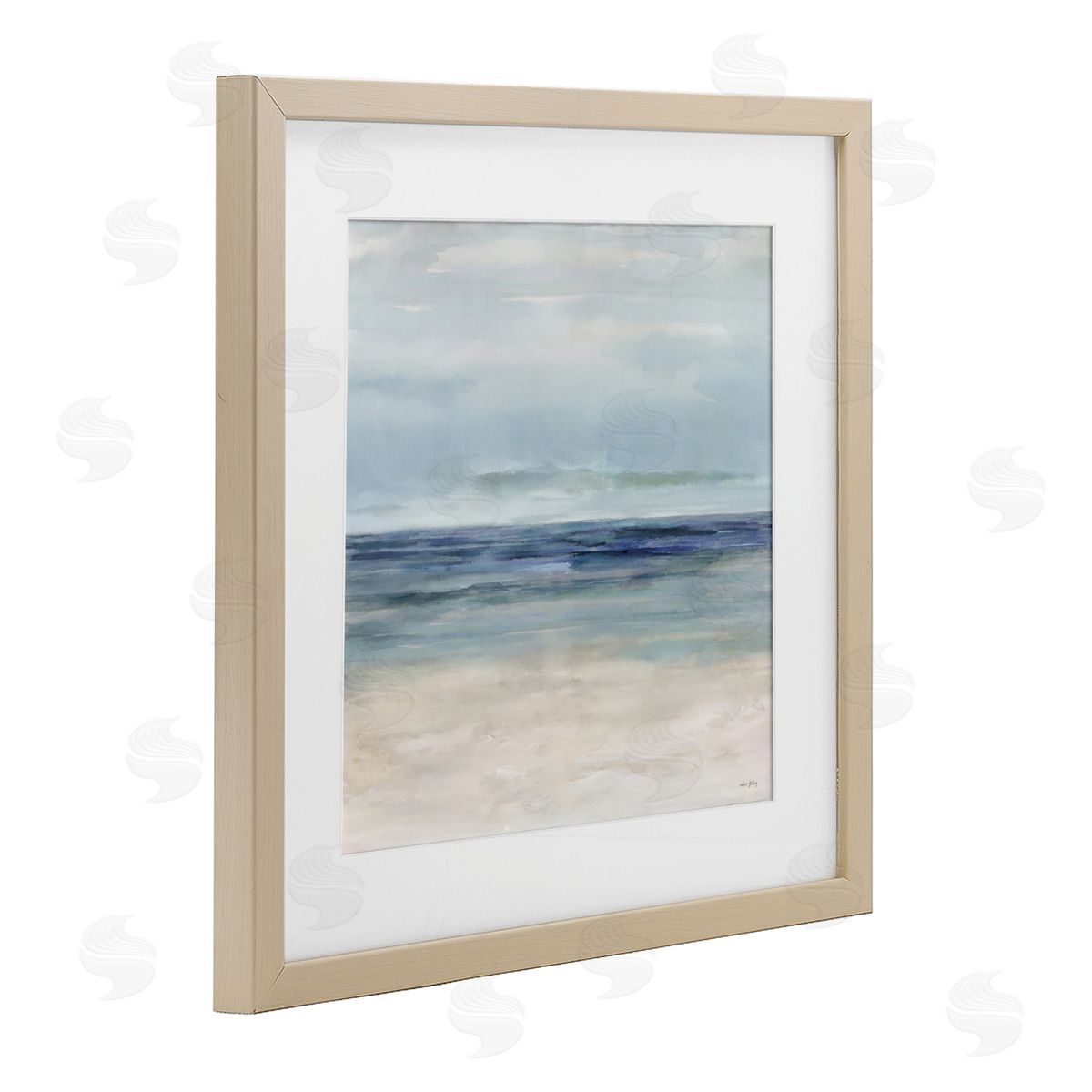 Amber Sterling Soft Aqua Coastline Birch Framed Print Under Glass with White Mat Wall Art