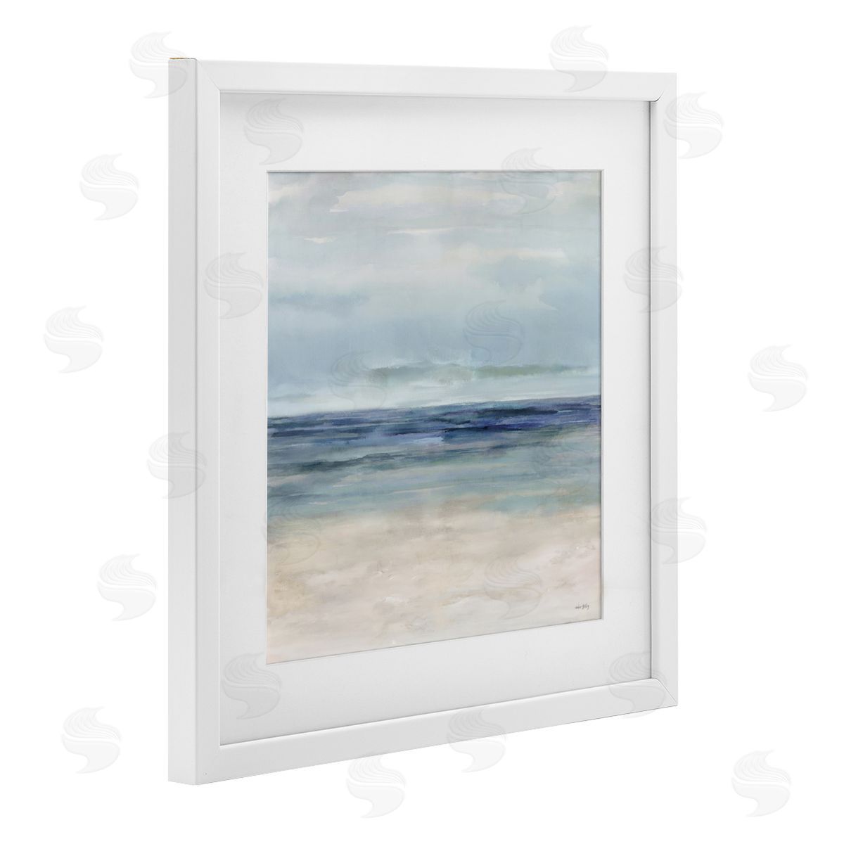 Amber Sterling Soft Aqua Coastline White Framed Print Under Glass with Mat Wall Art