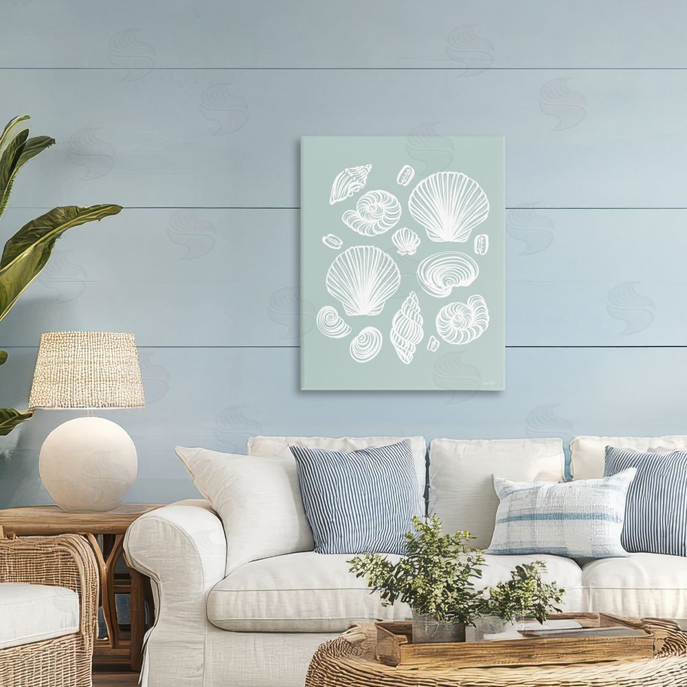 House Fenway Tossed Sea Shells Sea Foam Canvas Art on Wall