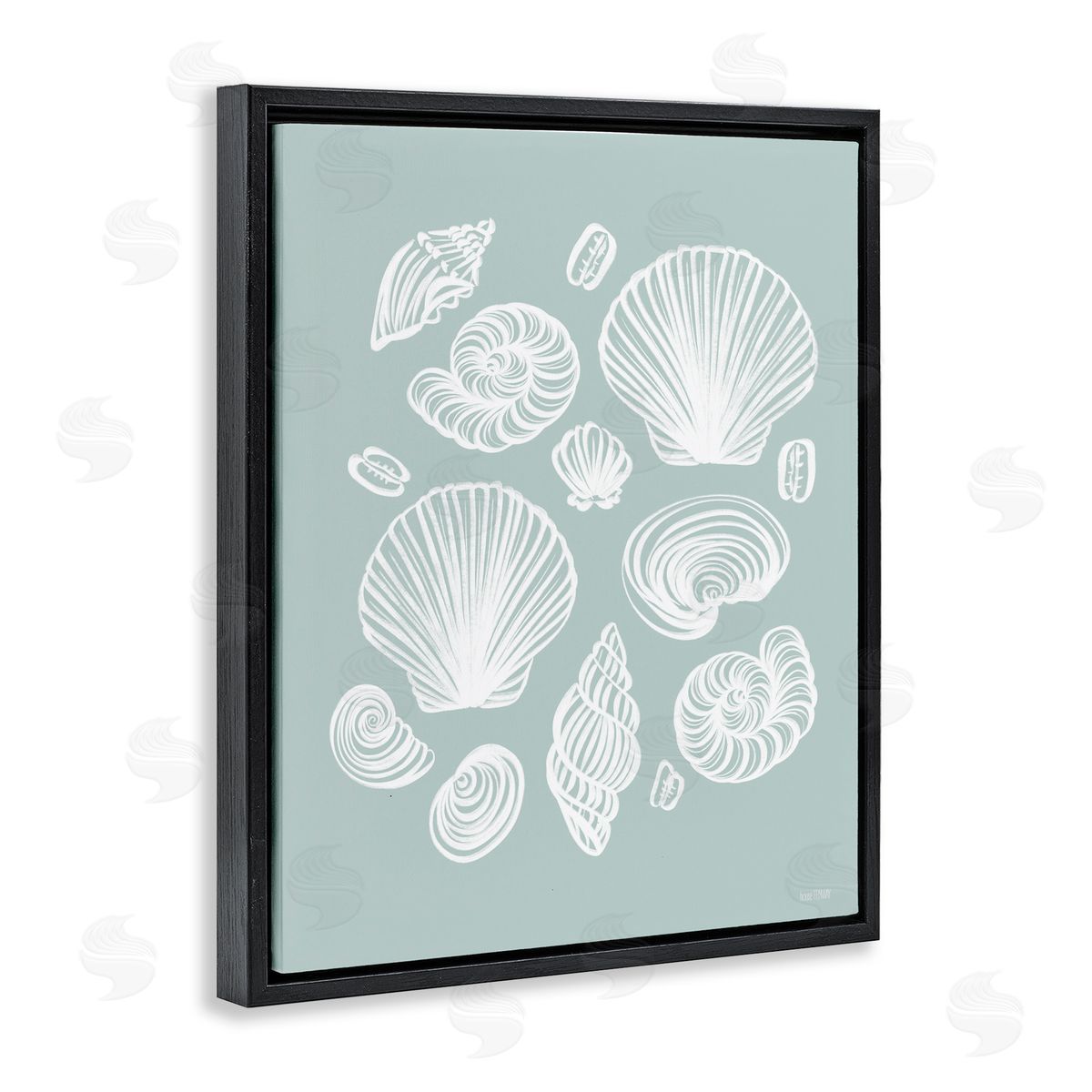 House Fenway Tossed Sea Shells Sea Foam Black Floating Frame Canvas Wall Art Print