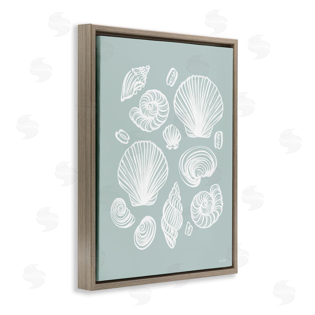 House Fenway Tossed Sea Shells Sea Foam Brown Floating Frame Canvas Wall Art Print