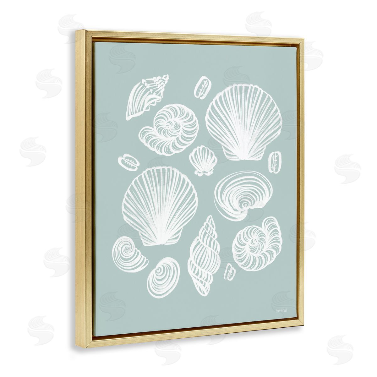 House Fenway Tossed Sea Shells Sea Foam Gold Floating Frame Canvas Wall Art Print