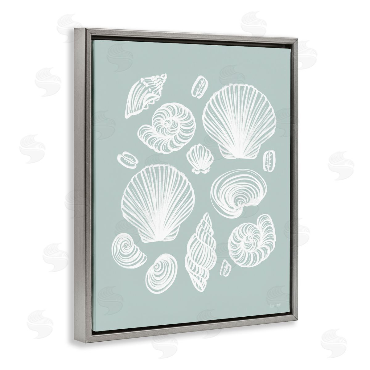 House Fenway Tossed Sea Shells Sea Foam Gray Floating Frame Canvas Wall Art Print