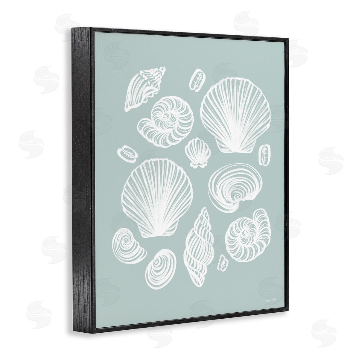 House Fenway Tossed Sea Shells Sea Foam Black Framed Giclee Wall Art Print