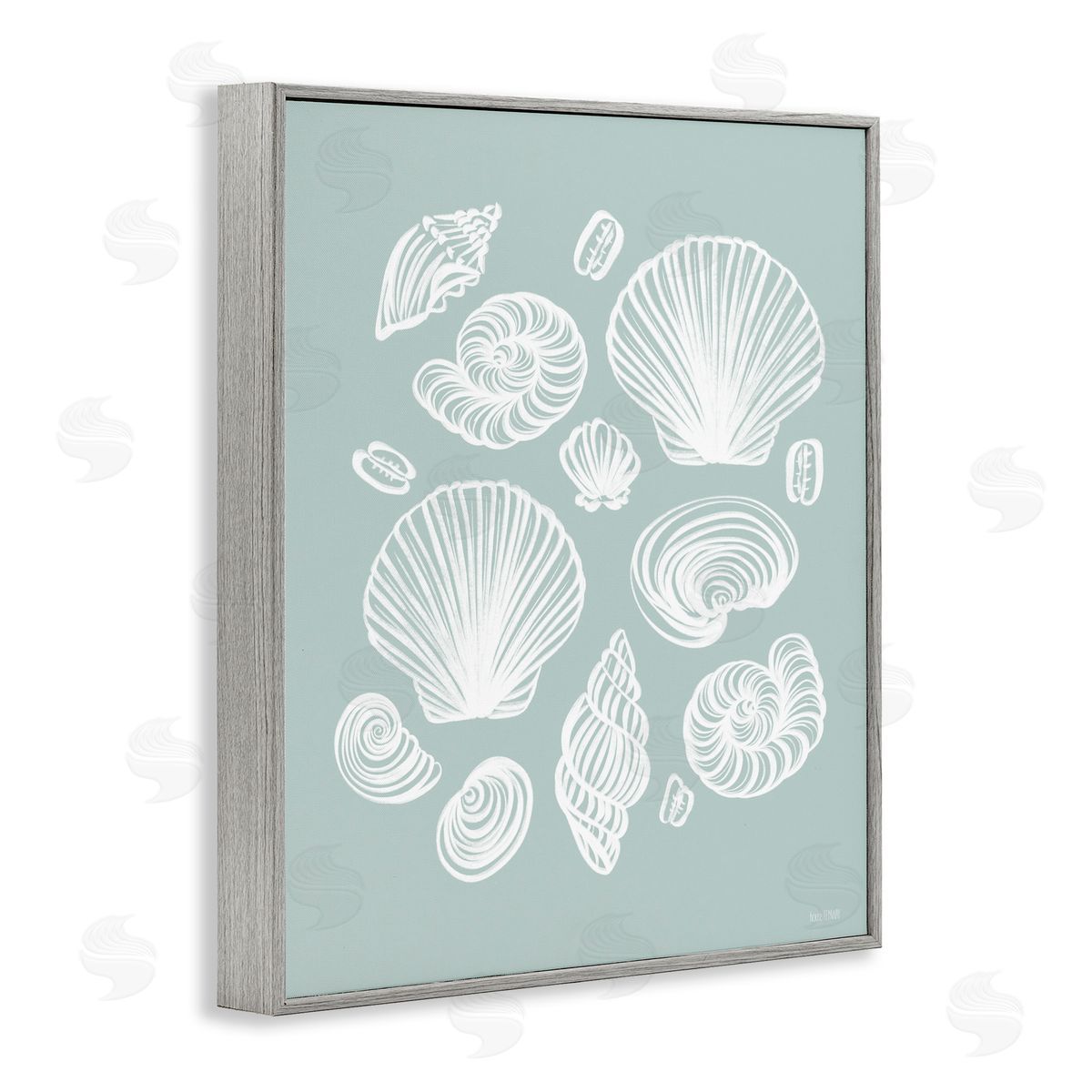 House Fenway Tossed Sea Shells Sea Foam Gray Framed Giclee Wall Art Print