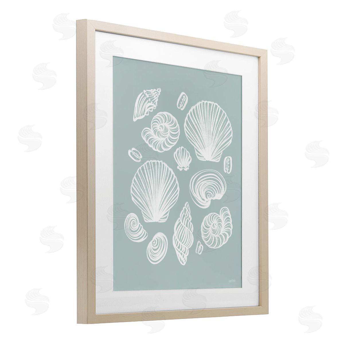 House Fenway Tossed Sea Shells Sea Foam Birch Framed Print Under Glass with White Mat Wall Art